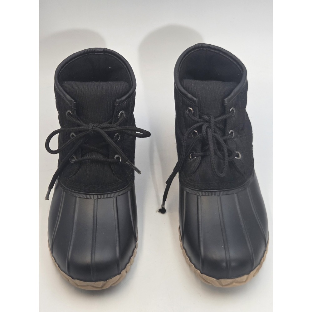 St Johns Bay Duck Boots Women's Size 8 M Black Quilted Denton Lace Up Rain Boots
